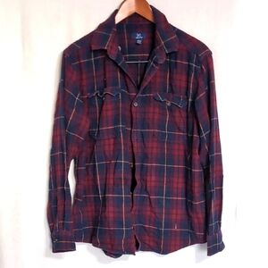 George Red Navy Plaid Flannel Long Sleeve Button up Size large